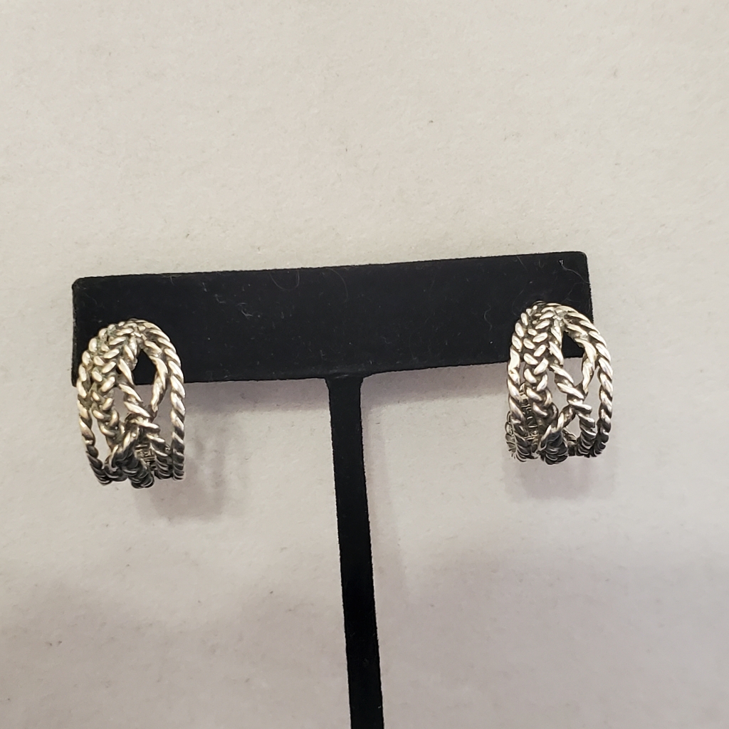 Israel Lirm Sterling Woven J-Shaped Post Earrings